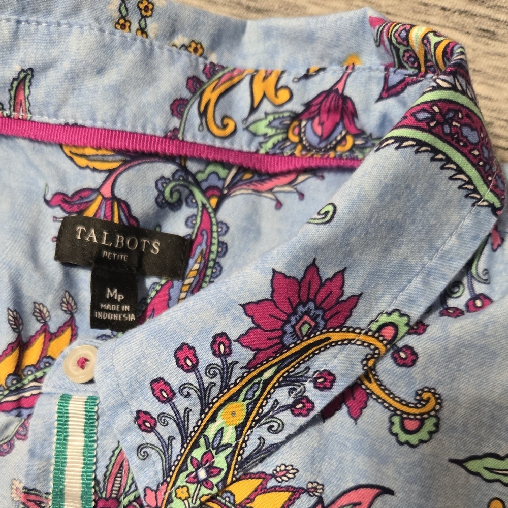 Talbots 100% Cotton Button Down Front Swirly Paisley Long Sleeve Shirt - Size XL - Picture 9 of 10